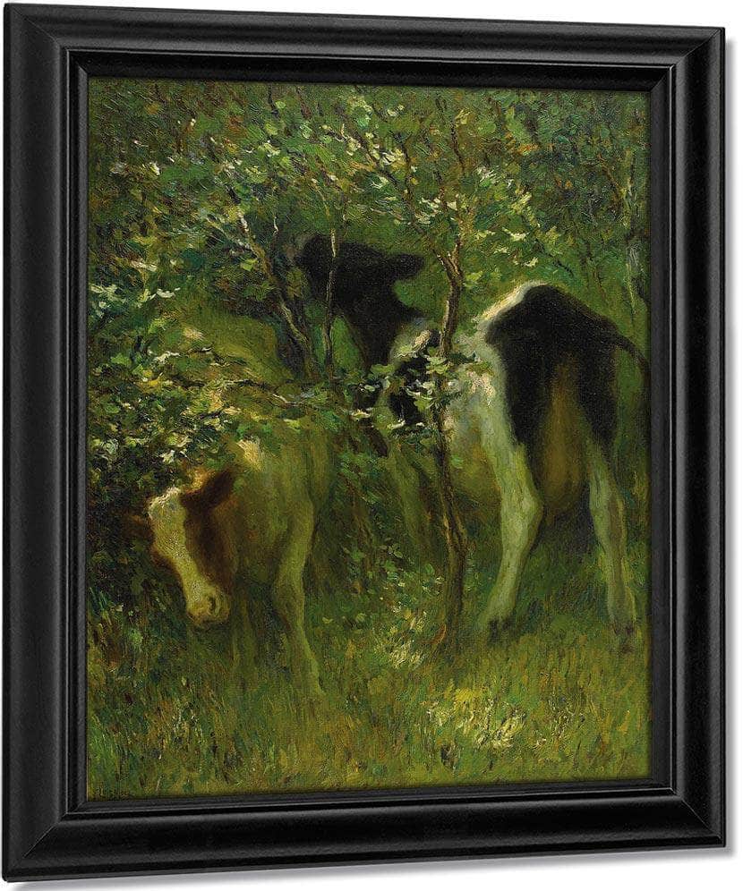 Two Cows In Flowering Bushes 1913 By Francis Luis Mora Fine Art Print