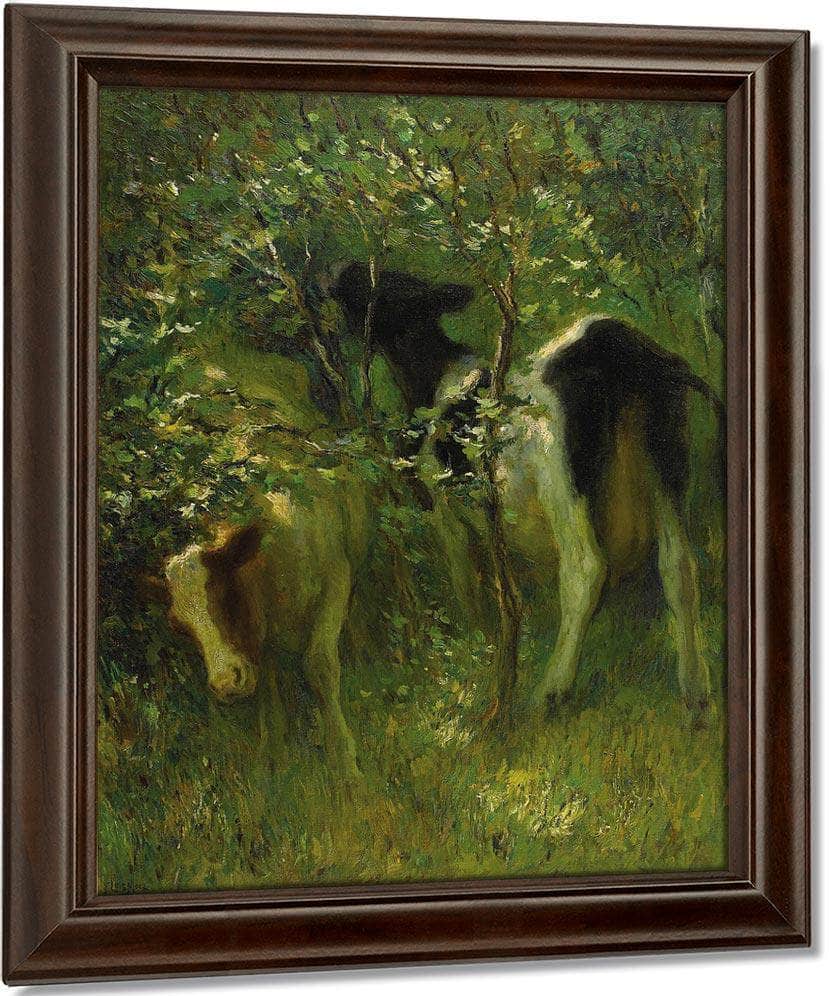 Two Cows In Flowering Bushes 1913 By Francis Luis Mora Fine Art Print
