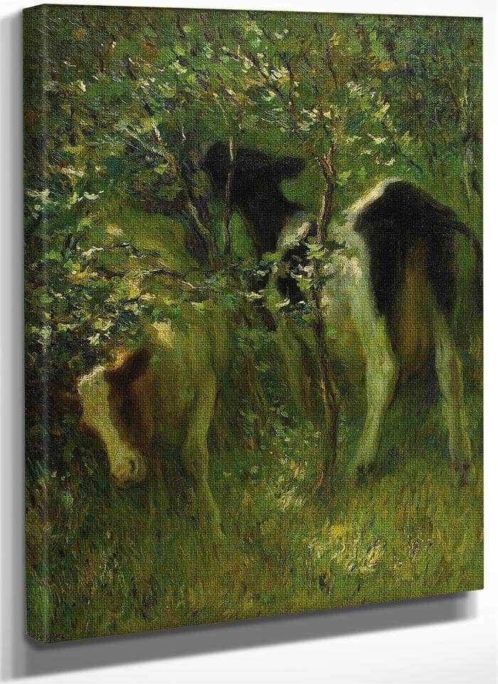 Two Cows In Flowering Bushes 1913 By Francis Luis Mora Fine Art Print