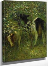 Two Cows In Flowering Bushes 1913 By Francis Luis Mora Fine Art Print