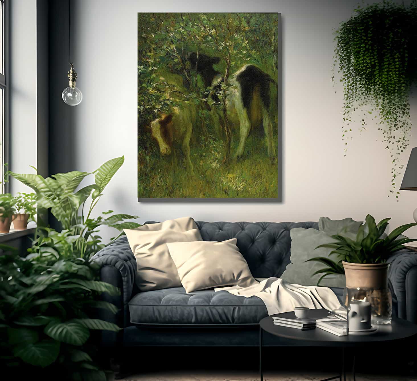 Two Cows In Flowering Bushes 1913 By Francis Luis Mora Fine Art Print