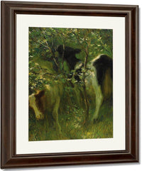 Two Cows In Flowering Bushes 1913 By Francis Luis Mora Fine Art Print