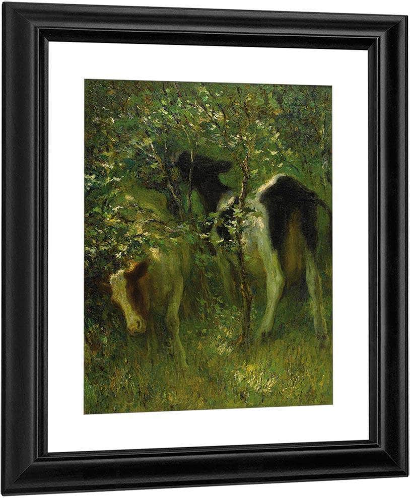 Two Cows In Flowering Bushes 1913 By Francis Luis Mora Fine Art Print