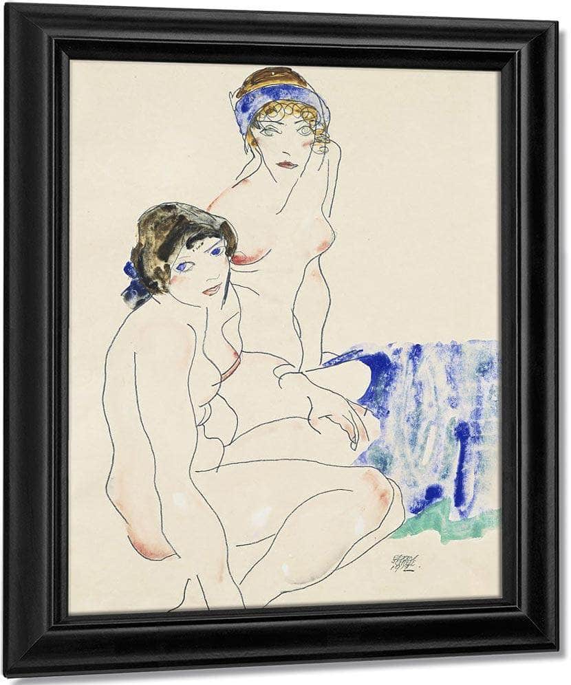 Two Female Nudes By The Water By Egon Schiele Fine Art Print