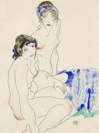 Two Female Nudes By The Water By Egon Schiele Fine Art Print