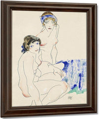 Two Female Nudes By The Water By Egon Schiele Fine Art Print