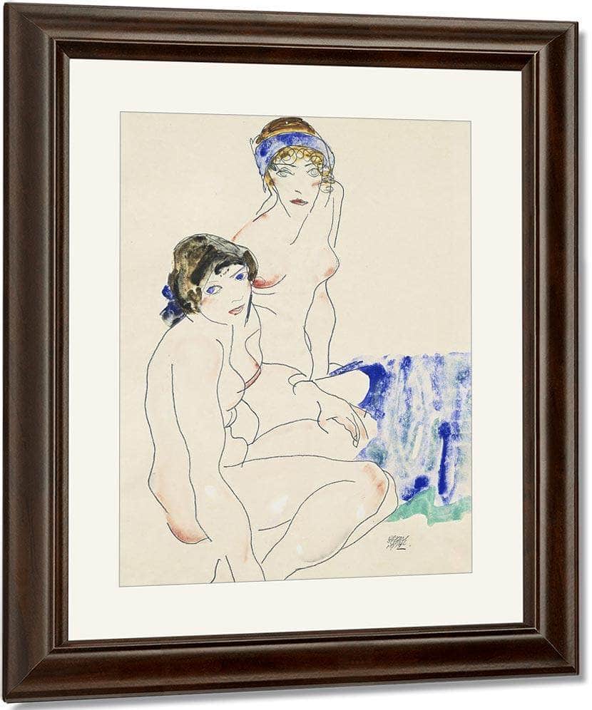 Two Female Nudes By The Water By Egon Schiele Fine Art Print