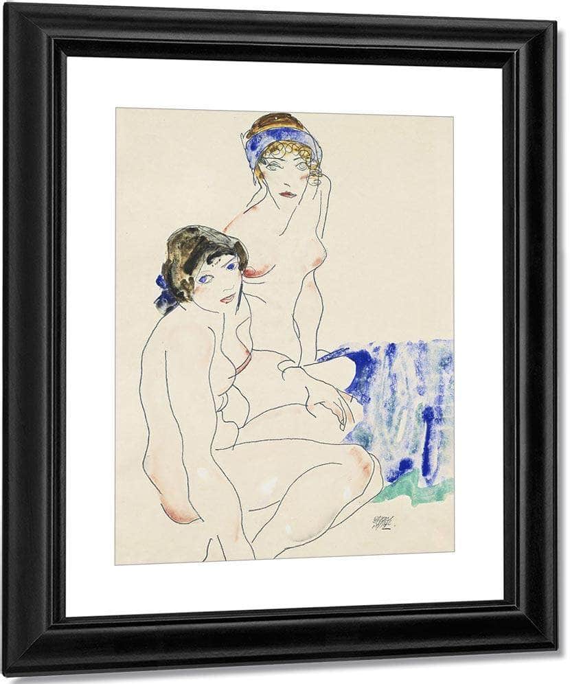 Two Female Nudes By The Water By Egon Schiele Fine Art Print