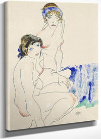 Two Female Nudes By The Water By Egon Schiele Fine Art Print