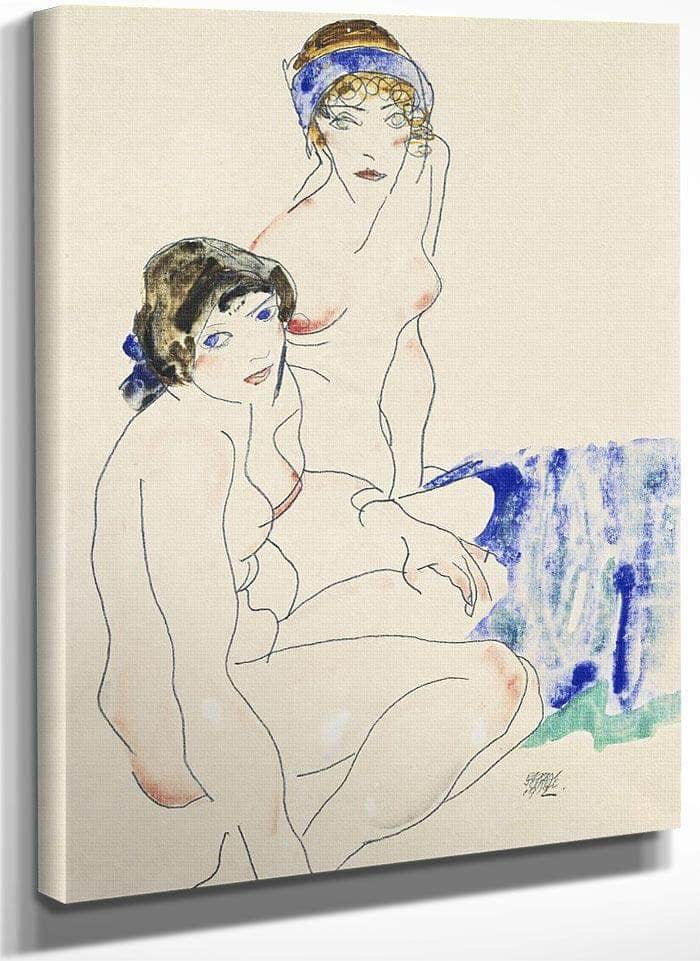 Two Female Nudes By The Water By Egon Schiele Fine Art Print