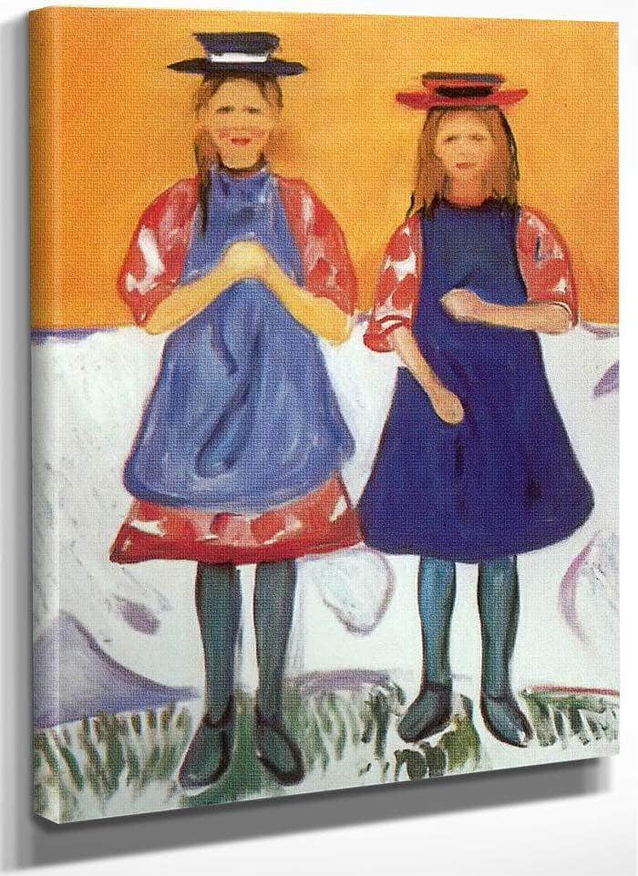 Two Girls In Blue Smocks 190405 By Edvard Munch Fine Art Print