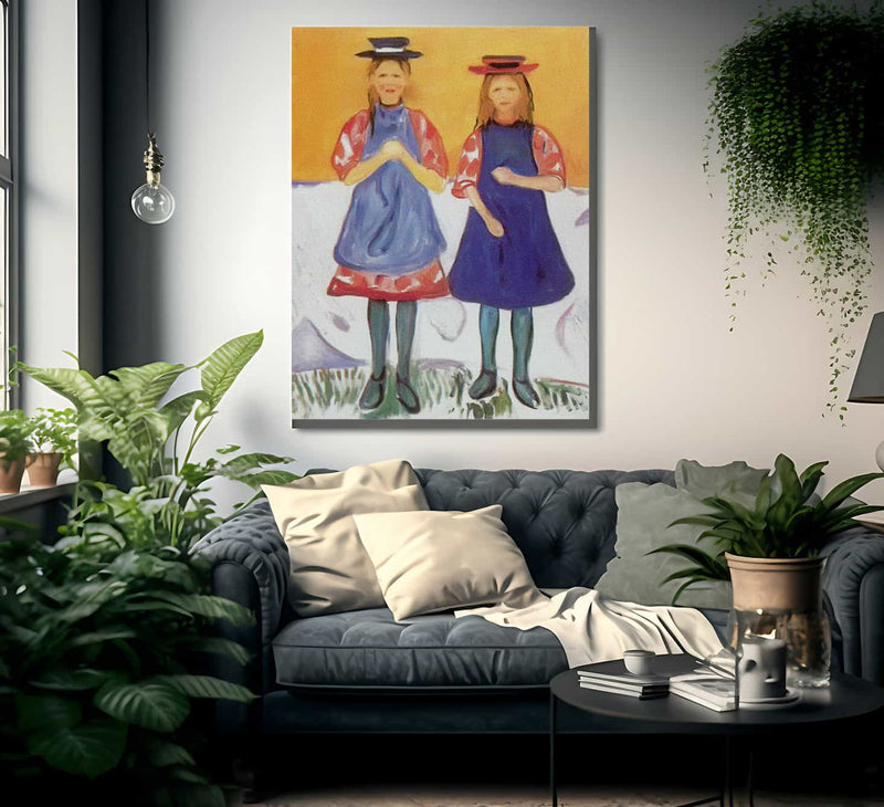 Two Girls In Blue Smocks 190405 By Edvard Munch Fine Art Print