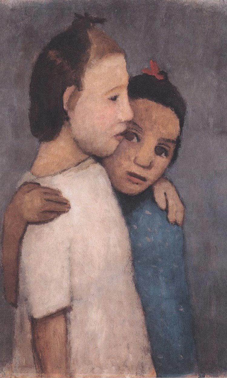 Two Girls In White And Blue Dresses By Paula Modersohn Becker Fine Art Print