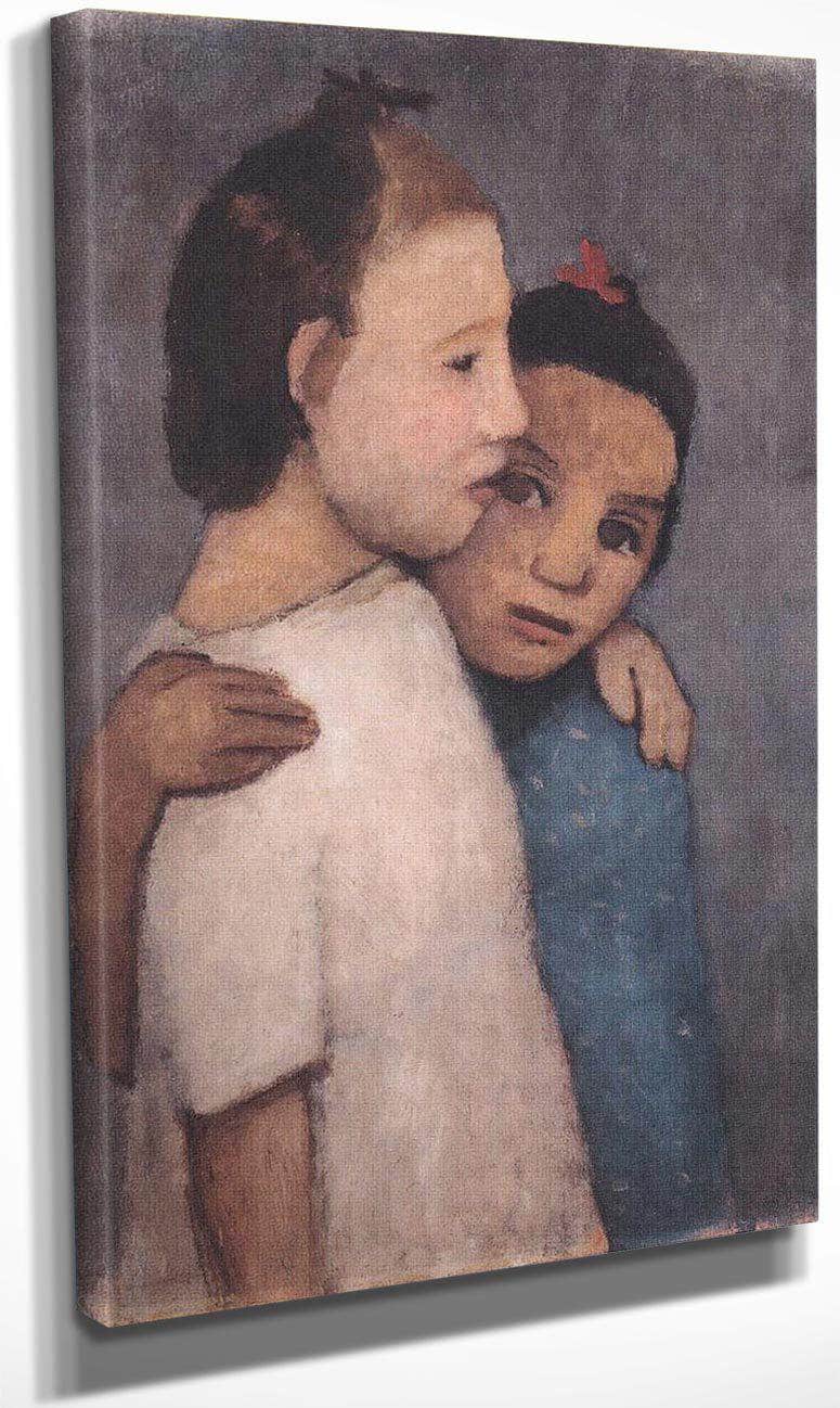 Two Girls In White And Blue Dresses By Paula Modersohn Becker Fine Art Print