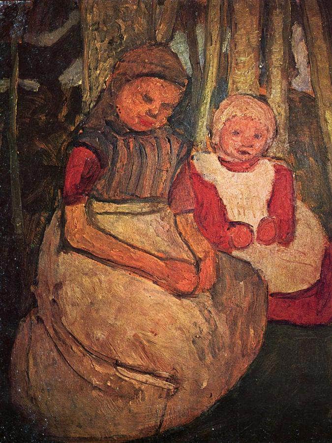 Two Girls Sitting In The Birch Forest By Paula Modersohn Becker Fine Art Print