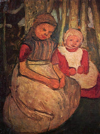 Two Girls Sitting In The Birch Forest By Paula Modersohn Becker Fine Art Print