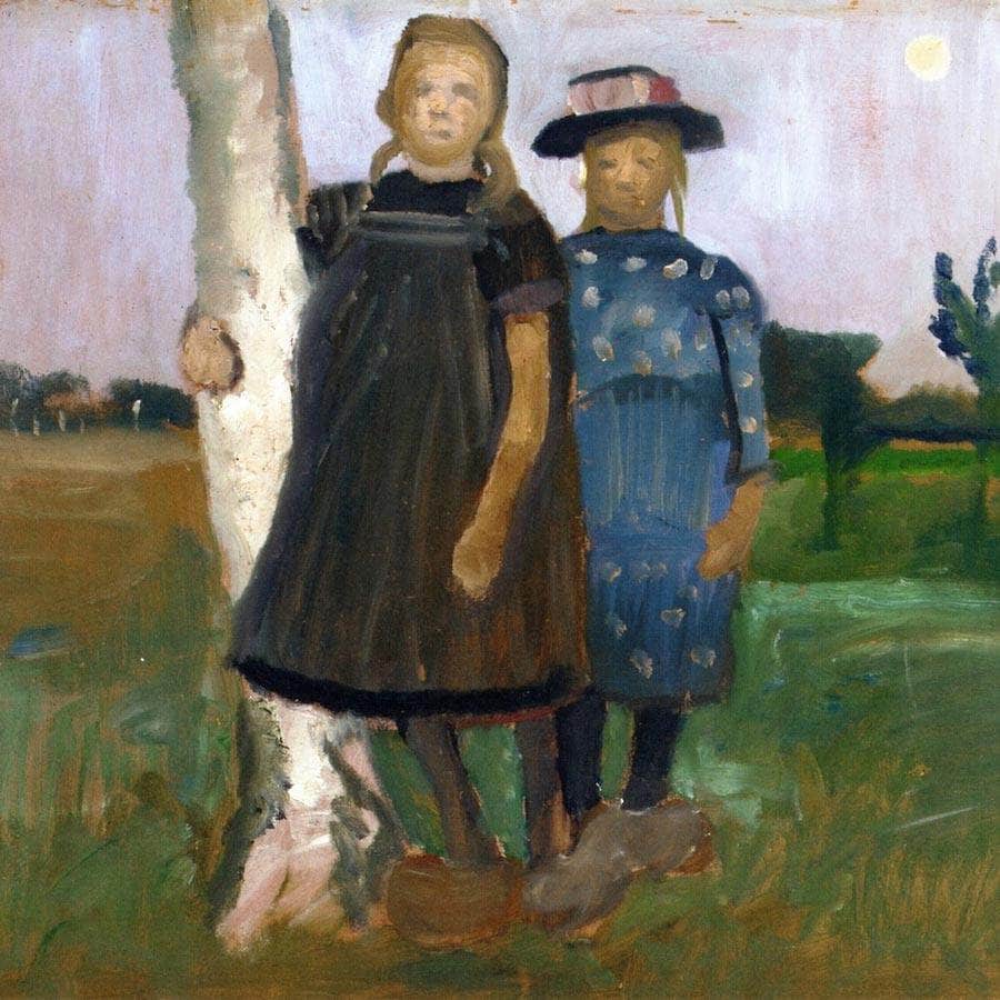 Two Girls With A Birch Tree Trunk By Paula Modersohn Becker Fine Art Print