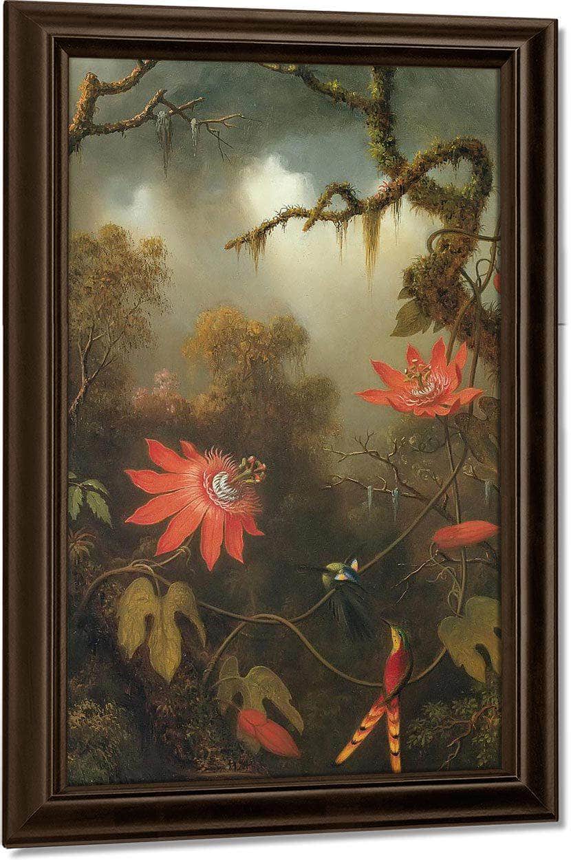 Two Hummingbirds Perched On Passion Flower Vines By Martin Johnson Heade Fine Art Print