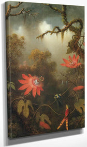 Two Hummingbirds Perched On Passion Flower Vines By Martin Johnson Heade Fine Art Print