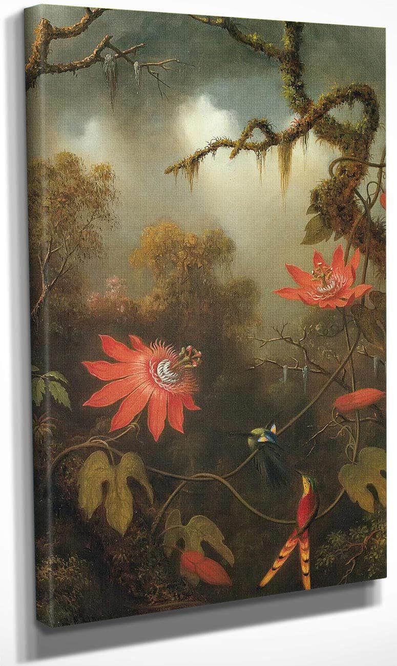 Two Hummingbirds Perched On Passion Flower Vines By Martin Johnson Heade Fine Art Print