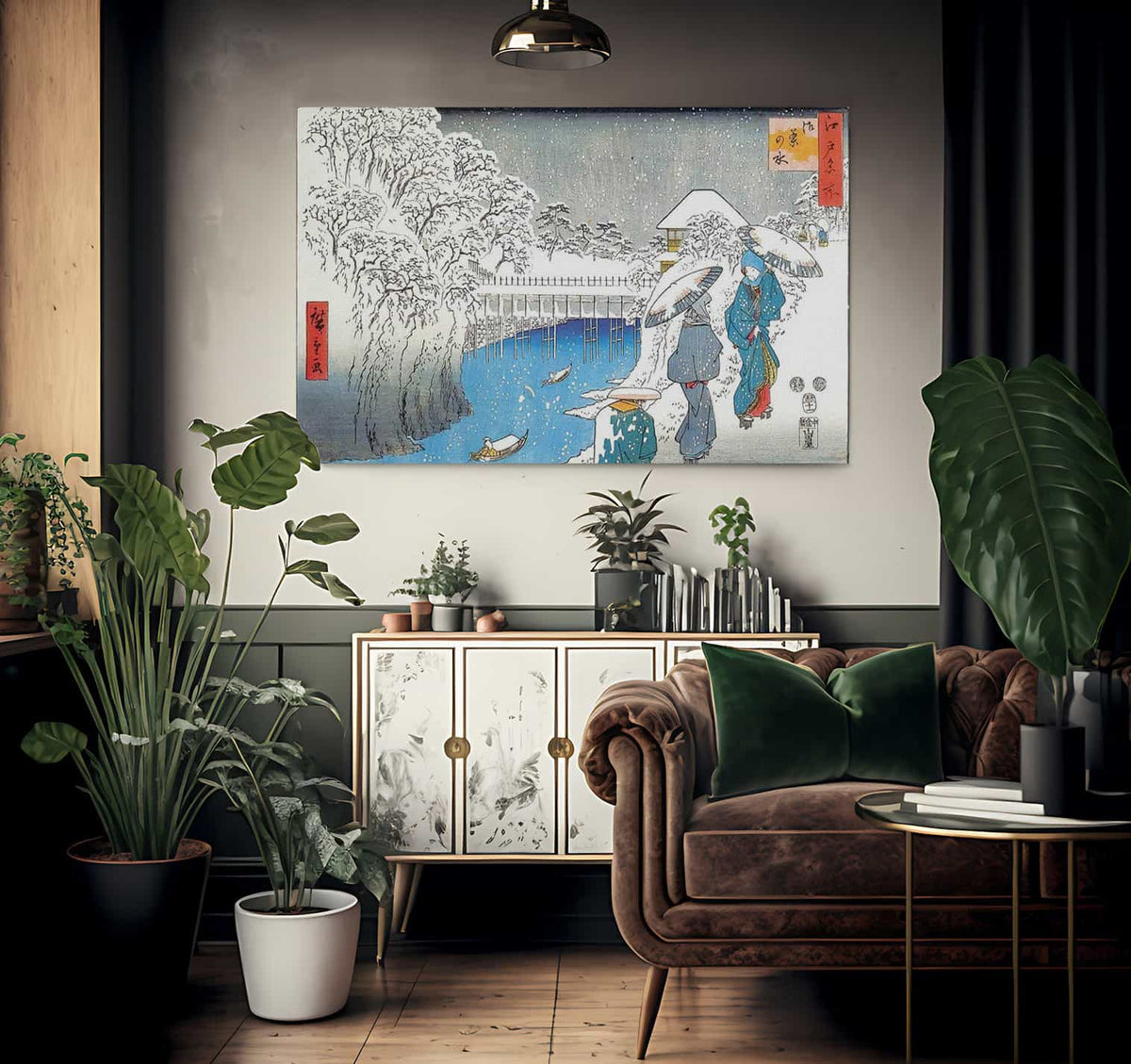 Two Ladies Conversing In The Snow By Hiroshige Fine Art Print