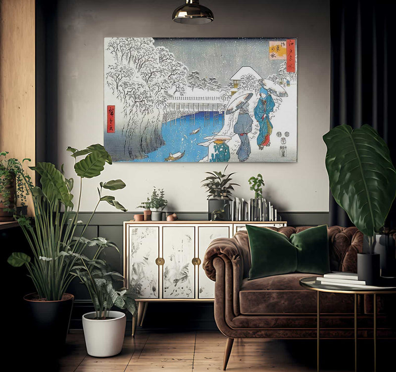 Two Ladies Conversing In The Snow By Hiroshige Fine Art Print