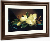 Two Magnolias And A Bud On Teal Velvet By Martin Johnson Heade Fine Art Print