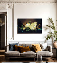Two Magnolias And A Bud On Teal Velvet By Martin Johnson Heade Fine Art Print