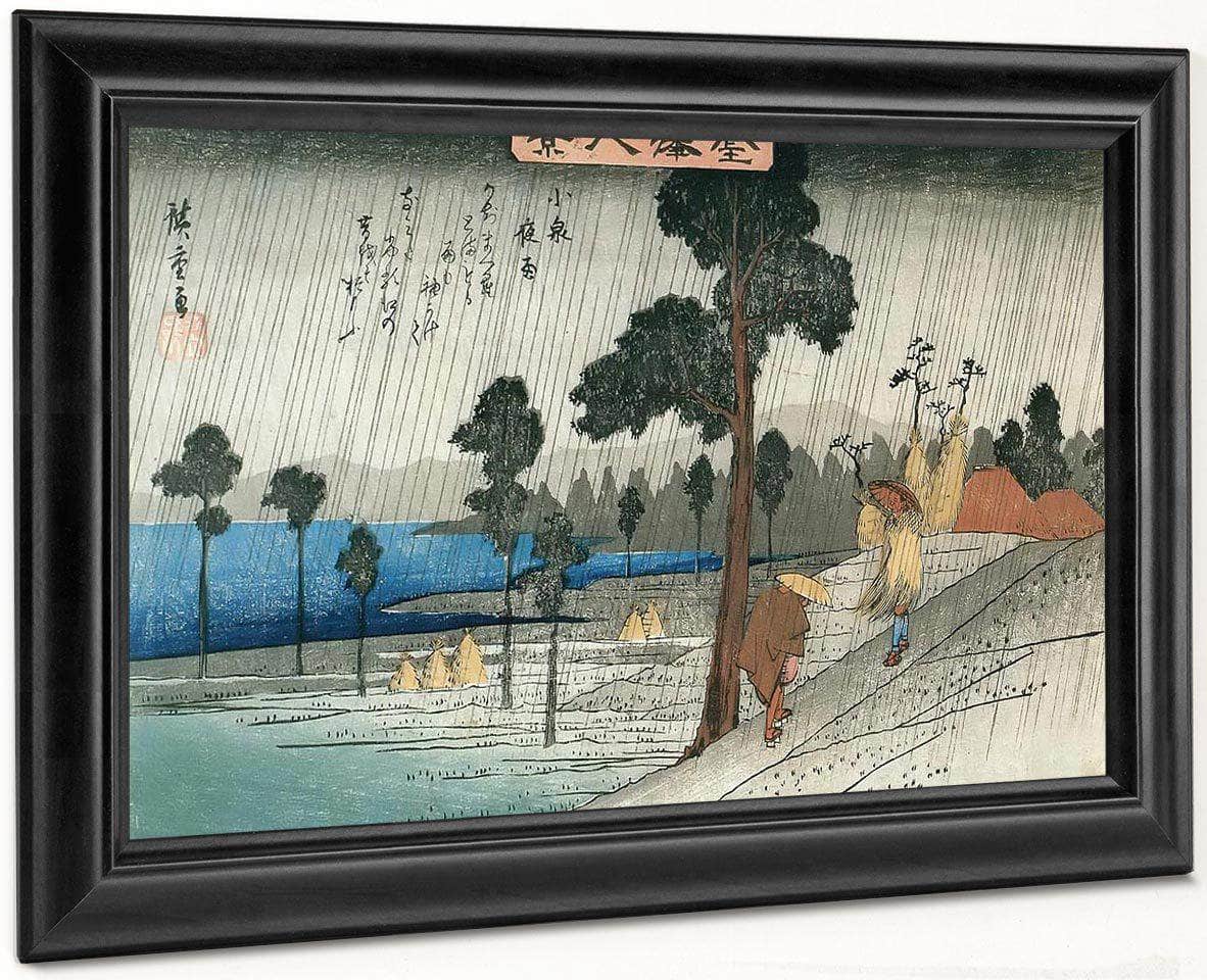 Two Man On A Sloping In The Rain By Hiroshige Fine Art Print