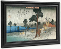 Two Man On A Sloping In The Rain By Hiroshige Fine Art Print