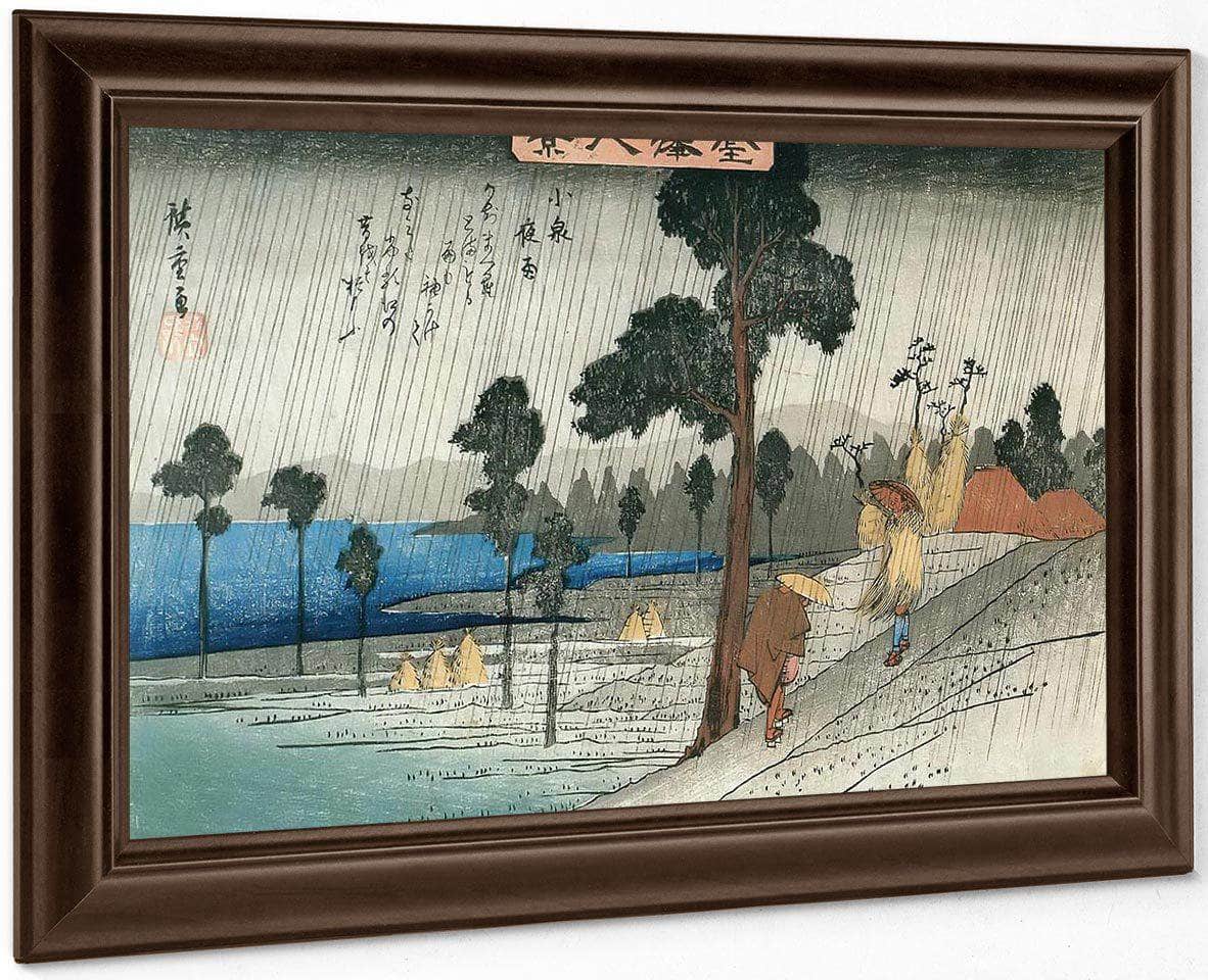Two Man On A Sloping In The Rain By Hiroshige Fine Art Print