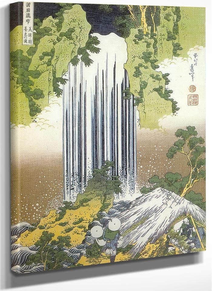 Two Men Admiring Yoro Waterfall By Hokusai Fine Art Print