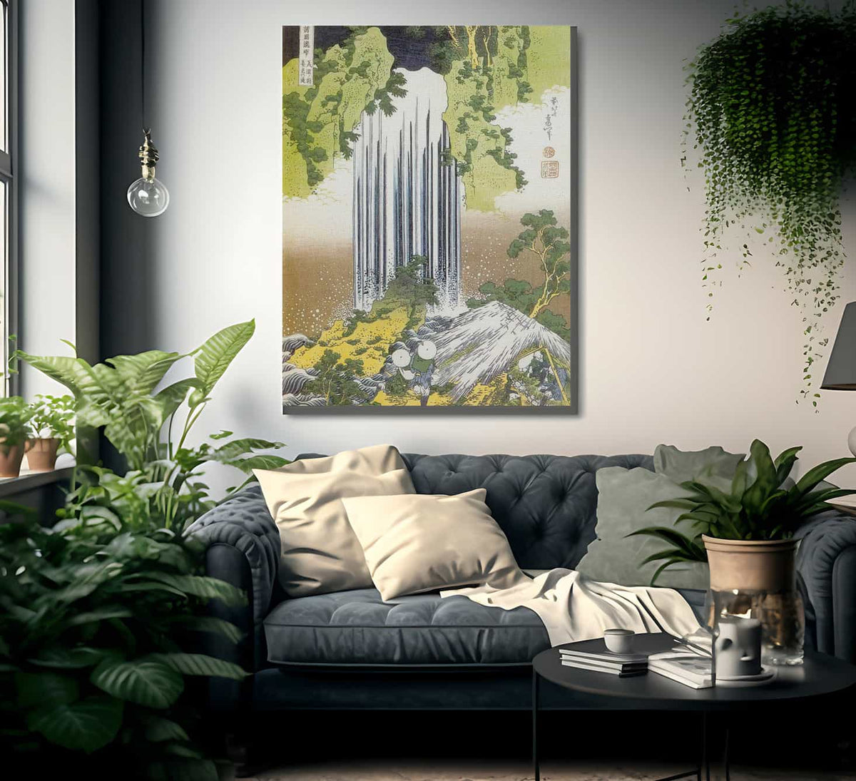 Two Men Admiring Yoro Waterfall By Hokusai Fine Art Print