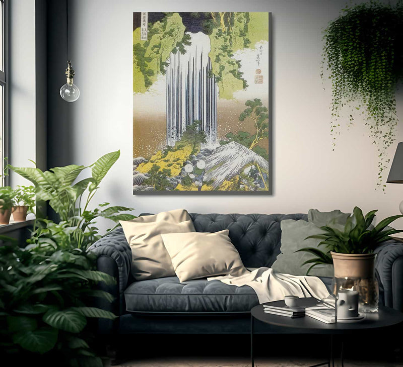 Two Men Admiring Yoro Waterfall By Hokusai Fine Art Print