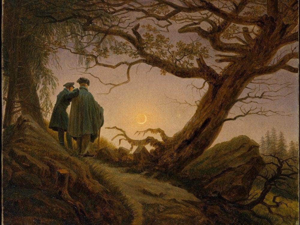 Two Men Contemplating The Moon 1830 By Caspar David Friedrich Fine Art Print