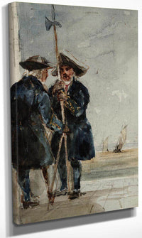 Two Naval Pensioners With Shipping Behind By David Cox Fine Art Print