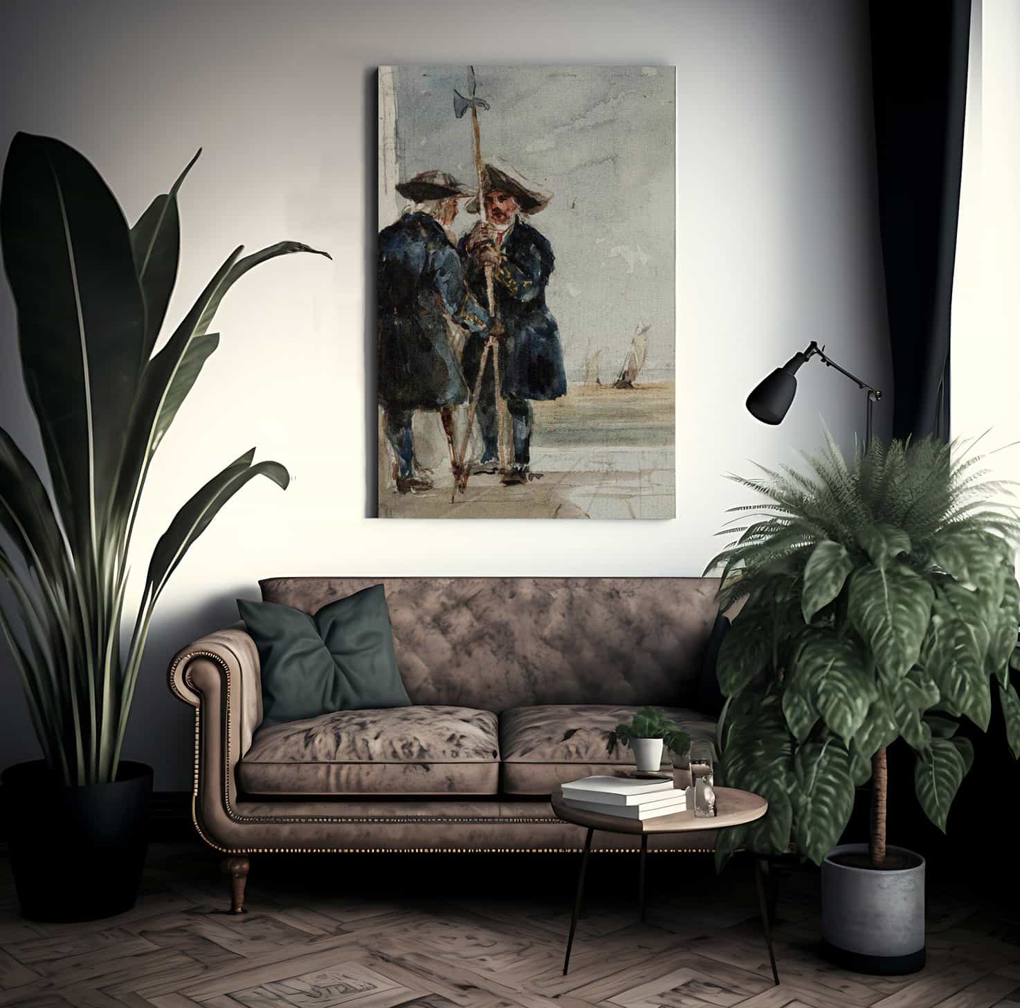 Two Naval Pensioners With Shipping Behind By David Cox Fine Art Print