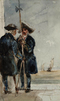 Two Naval Pensioners With Shipping Behind By David Cox Fine Art Print