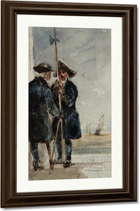 Two Naval Pensioners With Shipping Behind By David Cox Fine Art Print