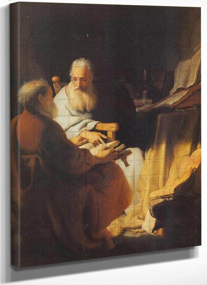 Two Scholars Disputing By Rembrandt Fine Art Print