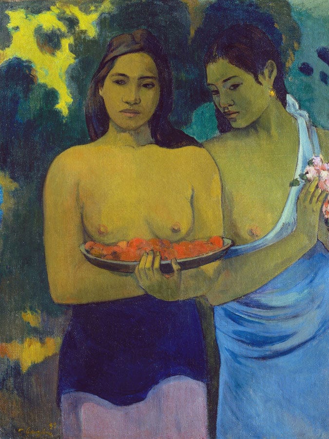 Two Tahitian Women By Eugene Henri Paul Gauguin Fine Art Print