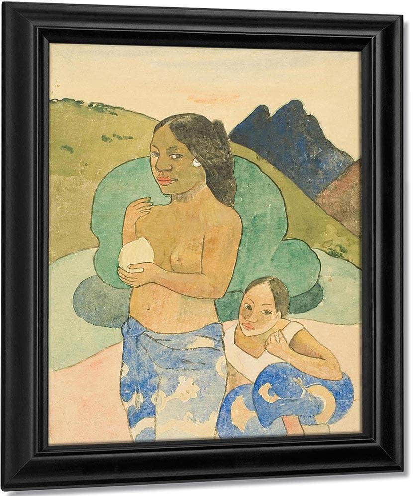 Two Tahitian Women In A Landscape By Paul Gauguin Fine Art Print