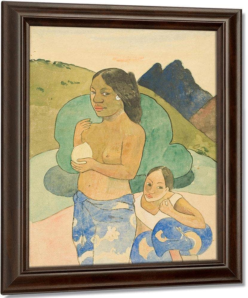 Two Tahitian Women In A Landscape By Paul Gauguin Fine Art Print