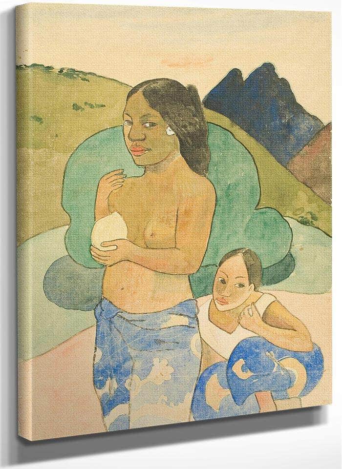 Two Tahitian Women In A Landscape By Paul Gauguin Fine Art Print