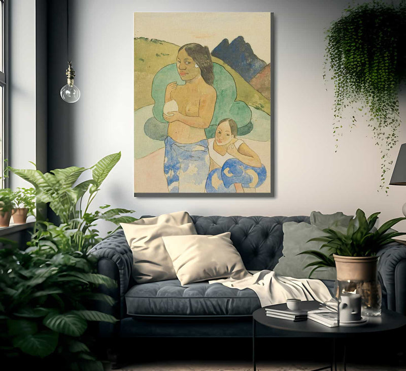Two Tahitian Women In A Landscape By Paul Gauguin Fine Art Print