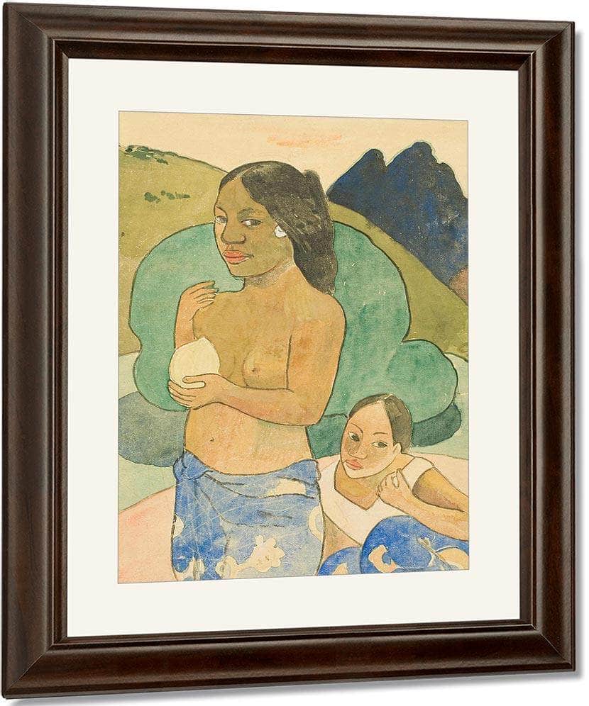 Two Tahitian Women In A Landscape By Paul Gauguin Fine Art Print