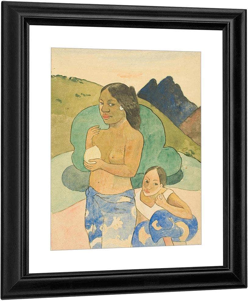 Two Tahitian Women In A Landscape By Paul Gauguin Fine Art Print