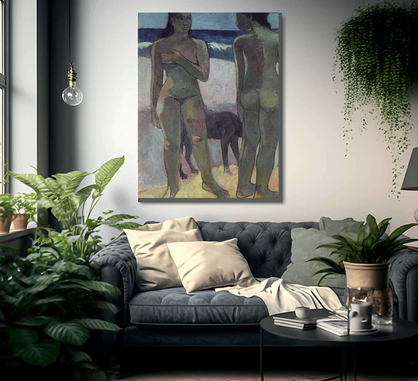 Two Tahitian Women On The Beach By Eugene Henri Paul Gauguin Fine Art Print