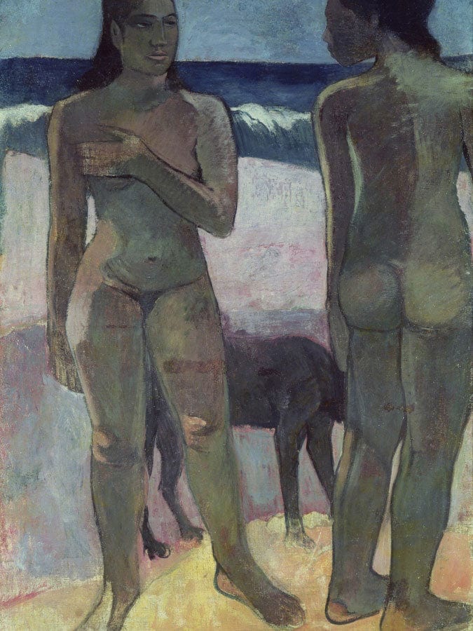 Two Tahitian Women On The Beach By Eugene Henri Paul Gauguin Fine Art Print