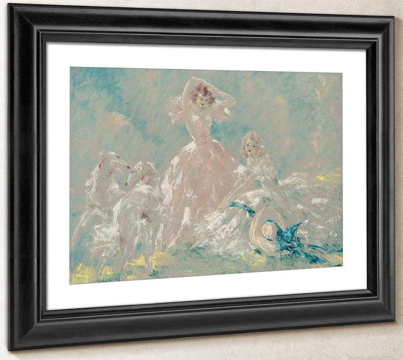 Two Women & Borzois Circa 1930 1940 By Louis Icart Fine Art Print